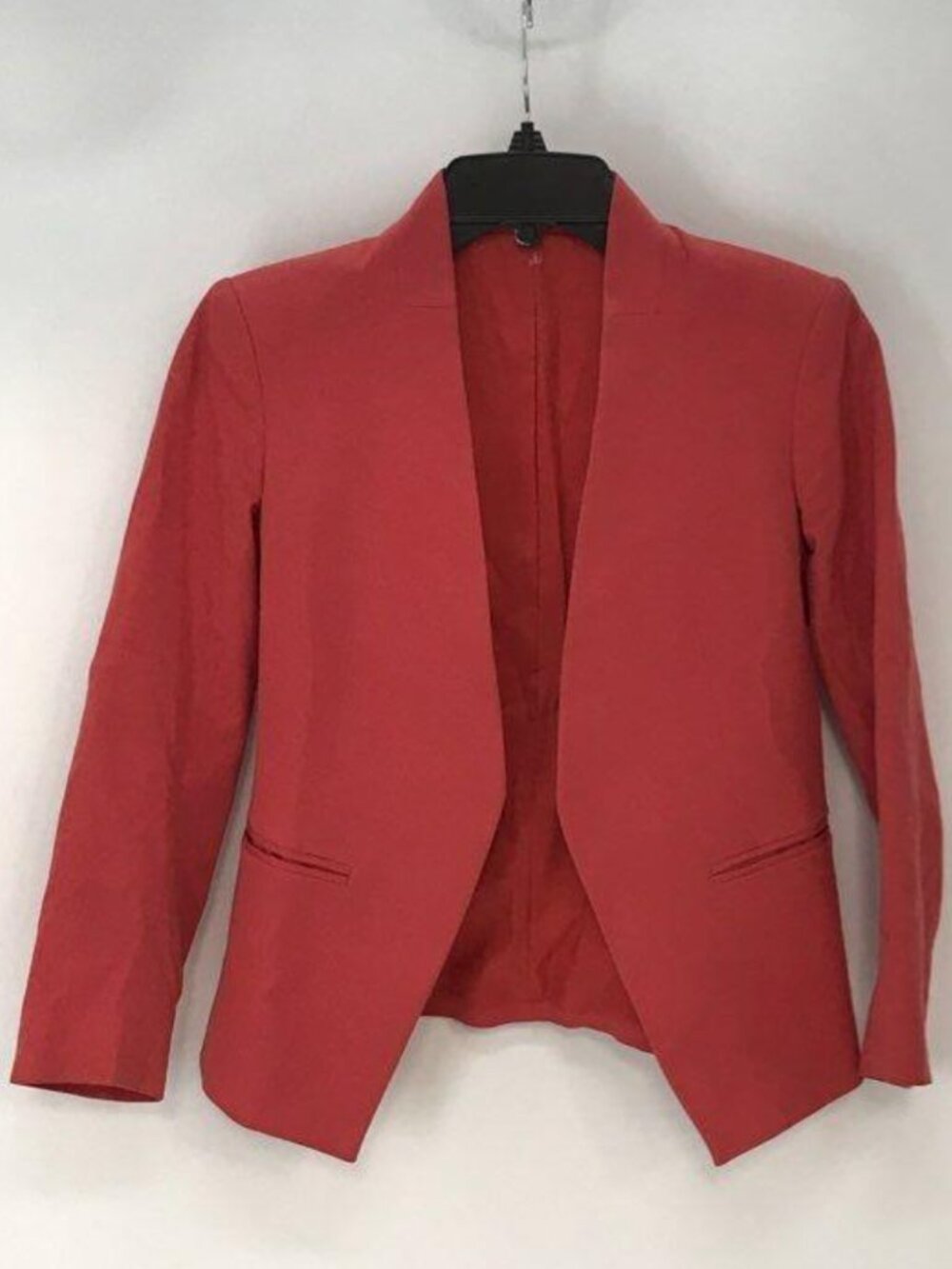 Theory Red Lanai Open Front Collarless Suit Blazer Jacket Women's 00